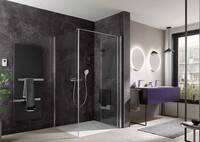 Eine elegante Duschlösung ist die Exklusiv 2.0 als Drehfalttür mit Seitenwand. Die dreh- und faltbaren Türelemente lassen sich nach innen wegklappen, somit können die Glaselemente im Duschbereich abtropfen und trocknen