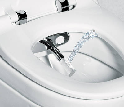 Der ausfahrbare Duschstrahl reinigt mit klarem Wasser