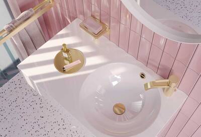 Ein sanftes Rosa sorgt für Gelassenheit. Ergänzt von IMO in Light Gold gebürstet