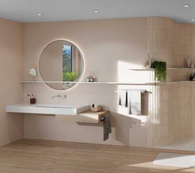 Der wedi Sanbath Modular Waschtisch lässt sich projektbezogen konfigurieren