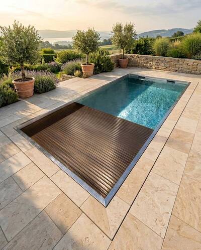Poolabdeckungen von WaterBeck werden exakt an die Beckenform angepasst, Foto: WaterBeck GmbH