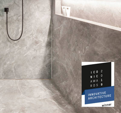 Die Fachjury würdigte die überdurchschnittliche Design- und Verarbeitungsqualität beim Zusammenspiel von Waschtisch, Duschboden sowie Wand- und Bodenfliesen