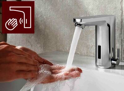 Berührungslose, elektronische Sensor-Armaturen wie die Waschtisch-Armatur MODUS E von SCHELL starten und beenden den Wasserfluss automatisch