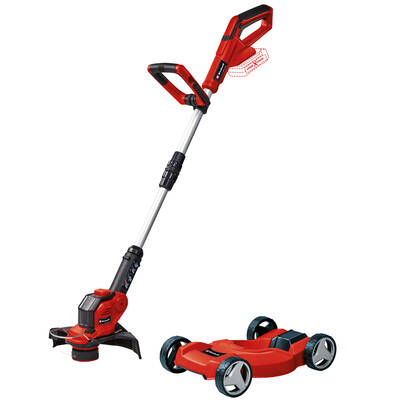 Der GE-CT 18/28 Li im Power X-Change Sortiment ist wahlweise mit einem Rasenmäher-Aufsatz, einem sogenannten „Trimmer-Cart“, erhältlich