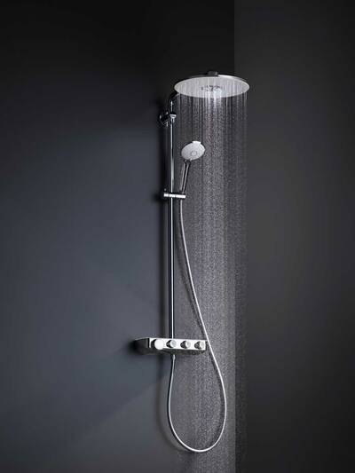 Schneller Wechsel zwischen Kopf- und Handbrause und dabei Wasser sparen: Duschsystem Grohe Euphoria SmartControl