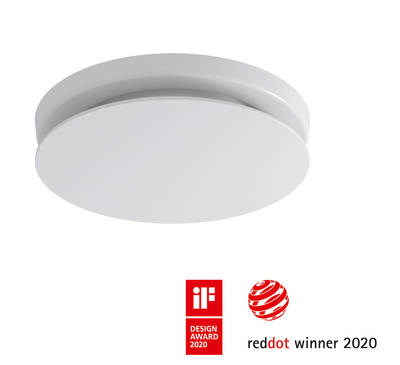 Gleich zwei renommierte Auszeichnungen erhielt das Teller Abluftventil Zehnder ComfoValve Luna E, das verbrauchte Raumluft geräuschlos und effizient abführt: den Red Dot Award 2020 und den iF Design Award 2020