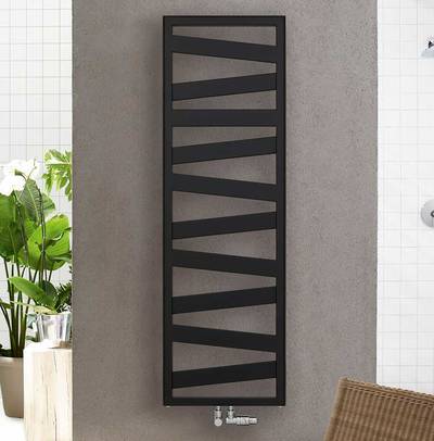 Zehnder Ribbon - diagonale Flachrohre legen sich wie ein Band aus Stahl um den eleganten Heizkörper und verleihen ihm eine im Markt bisher einzigartige Optik
