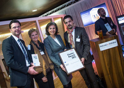 V.l.n.r. Jürgen Klingenschmid und Monika Kober (Klafs GmbH) mit Wirtschaftslandesrätin Patrizia Zoller-Frischauf und Josef Gunsch (Physiotherm GmbH)